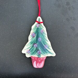 Gail Pittman Vtg 04 Green and Red Christmas Tree Ornament with Swirled Ornaments